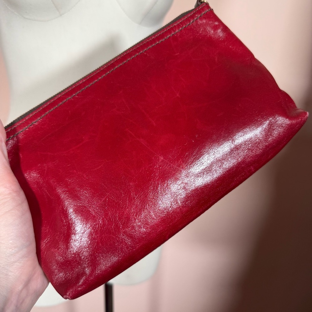HOBO red leather zip top minimalist clutch southwestern - Picture 9 of 16